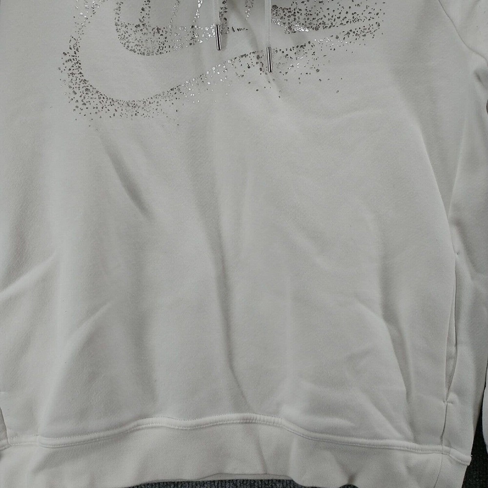Nike Mens Hoodie White Medium Metallic Logo Funnel Neck Pullover Long Sleeve - Picture 10 of 15